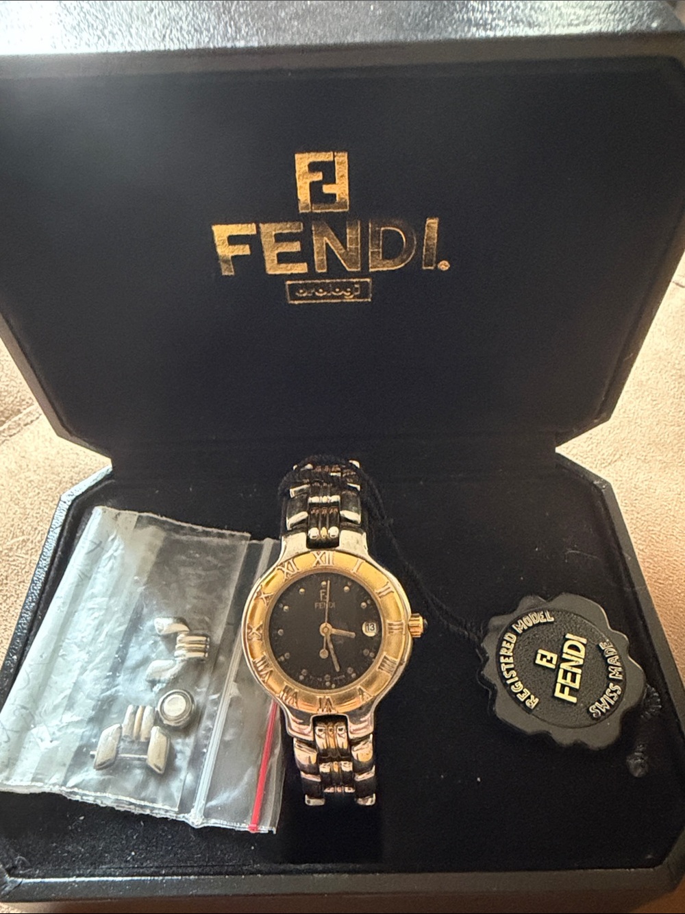 Fendi Vintage 1994 Two-Tone Watch Black Roman Dial original packaging included